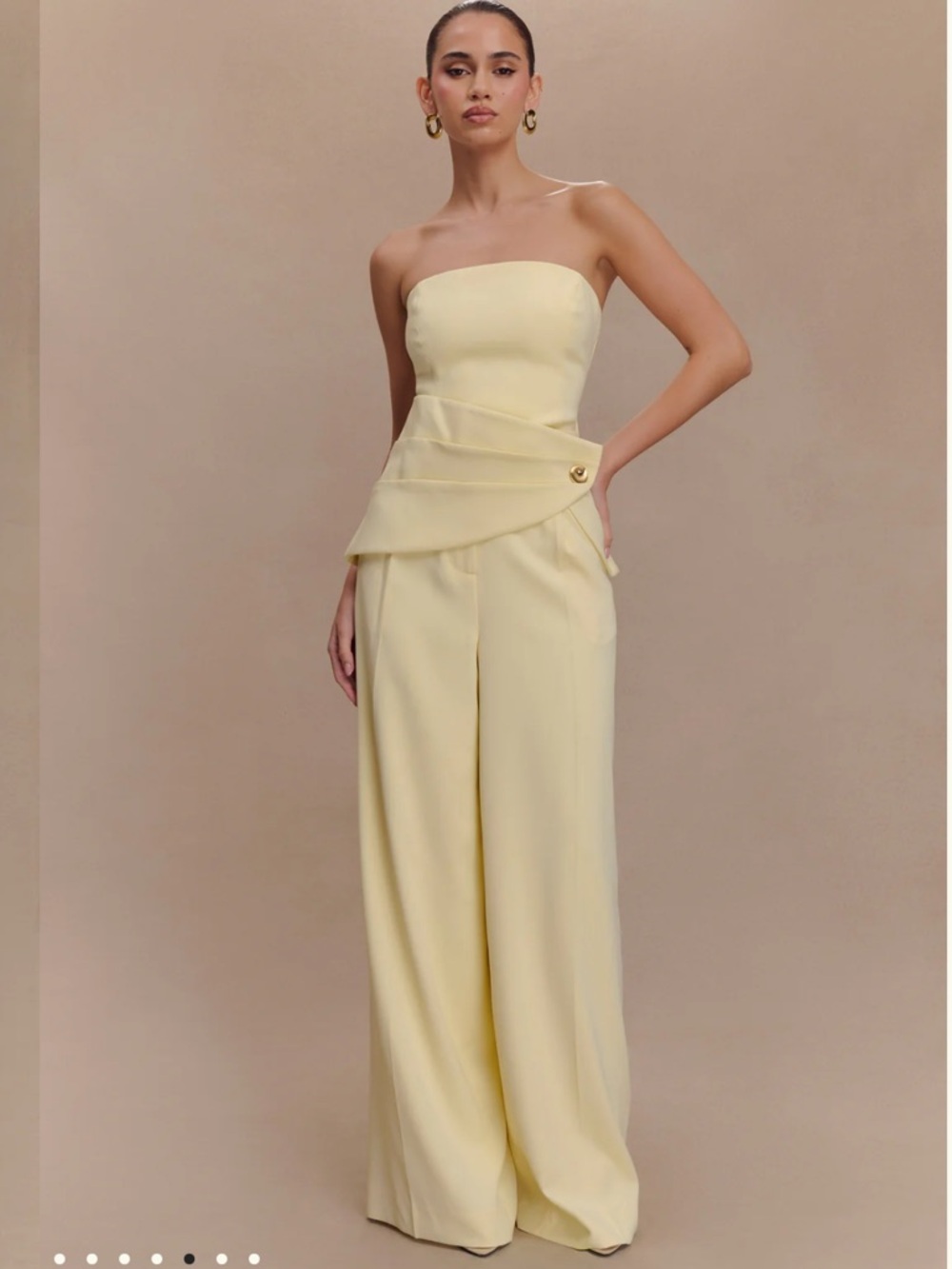 Meshki Strapless Wide-Leg Jumpsuit in Pale Yellow